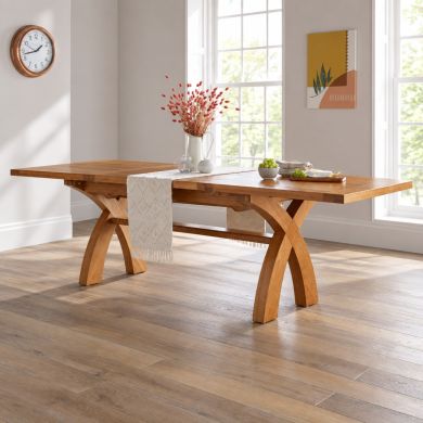 Country Oak 2.8m X Leg Double Extending Large Dining Table professional photo