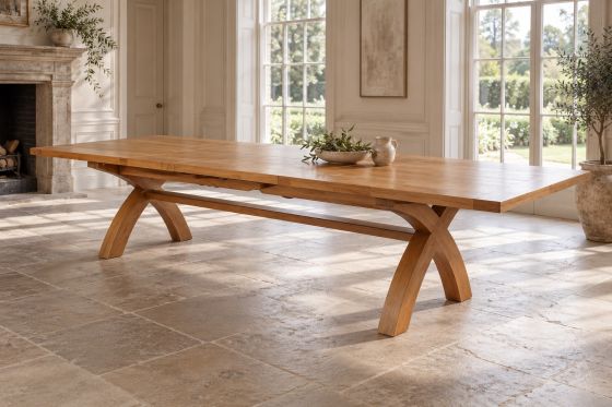 Country Oak 3.4m Cross Leg Double Extending Large Dining Table professional photo