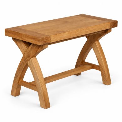 80cm small Country Oak cross leg indoor bench with solid oak seat and sturdy X-frame design