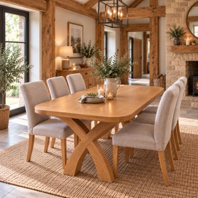 180cm Country Oak Cross Leg Fixed Dining Table Oval Corners customer photo 1