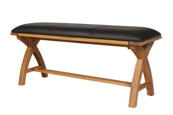 Country Oak 1.2m Brown Leather Oak Dining Bench - £50 OFF FLASH SALE