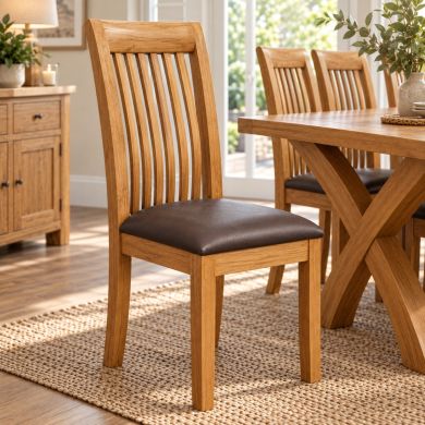 Westfield Solid Oak Dining Chair Brown Leather - £20 OFF AUTUMN SALE