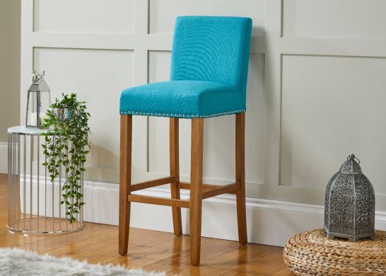 Buckingham Teal Green Linen Tall Oak Kitchen Stool