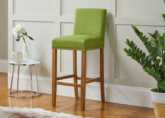 Buckingham Green Linen Tall Oak Kitchen Stool