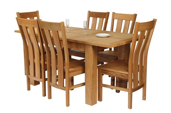 Caravella 170cm Extending Oak Table 6 Churchill Timber Seat Oak Chair Set