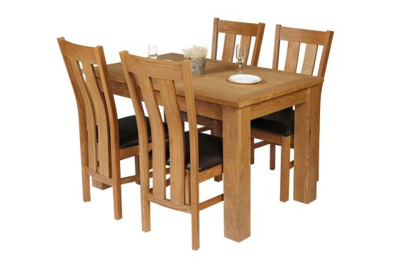 Caravella 170cm Extending Oak Table 4 Churchill Brown Leather Oak Chair Set