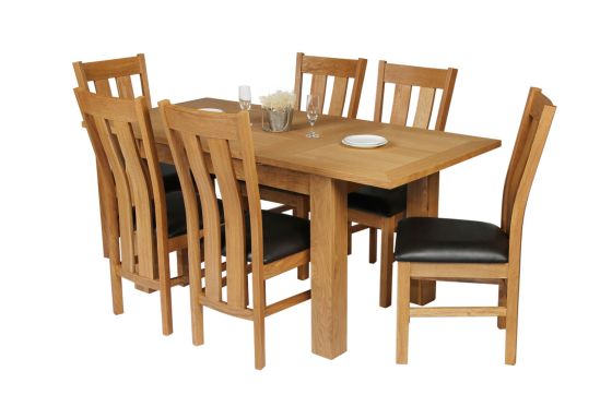 Caravella 170cm Extending Oak Table 6 Churchill Brown Leather Chair Set - SPRING MEGA DEAL