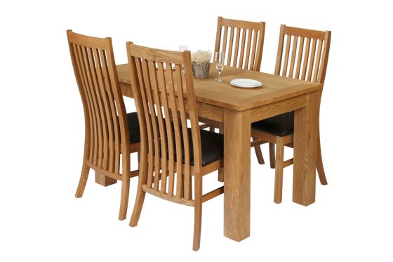 Caravella 170cm Extending Oak Table 4 Lichfield Brown Leather Oak Chair Set