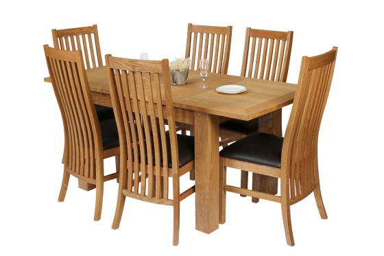 Caravella 170cm Extending Oak Table 6 Lichfield Brown Leather Oak Chair Set