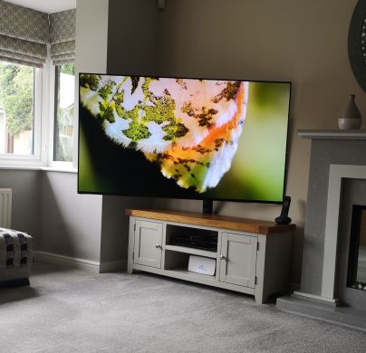 Cheshire Grey Painted 125cm Large Oak TV Unit with Doors & Shelves