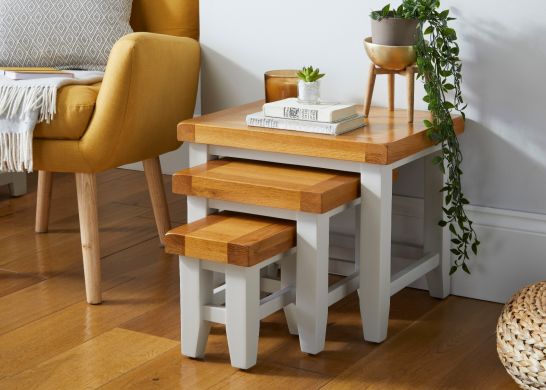 Cheshire Grey Painted Oak Nest of 3 Tables