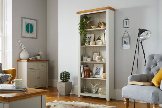 Cheshire Grey Painted Tall Oak Bookcase with adjustable shelves