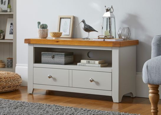 Cheshire Grey Painted 95cm Wide Oak TV Unit with Drawer