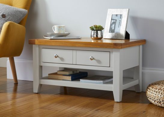 Cheshire Grey Painted Oak Coffee Table with Drawer & Shelf