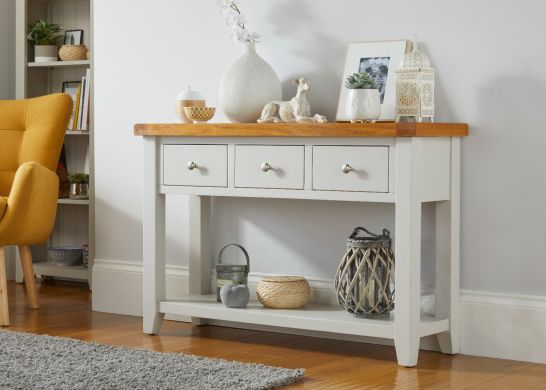 Cheshire Grey Painted 3 Drawer Large Oak Console Table 