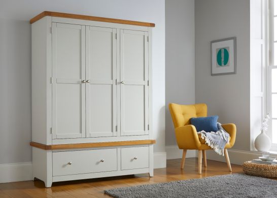 Cheshire Grey Painted Oak Triple Wardrobe with Drawers