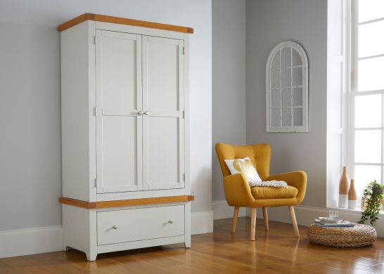 Cheshire Grey Painted Oak Double Wardrobe with Drawer