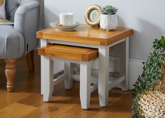 Cheshire Grey Painted Oak Nest of Two Tables / Side Tables