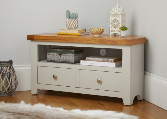 Cheshire Grey Painted Oak Corner TV Unit with Drawer