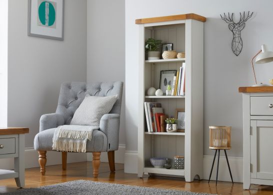 Cheshire Grey Painted Narrow 60cm Oak Bookcase