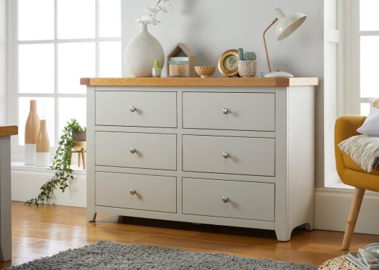 Cheshire Grey Painted 6 Drawer Large Oak Chest of Drawers