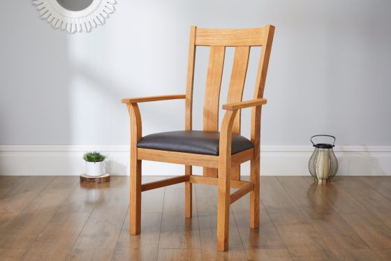 Churchill Brown Leather Oak Carver Dining Chair - SPRING SALE