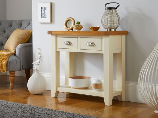Country Cottage Cream Painted 2 Drawer Console Table