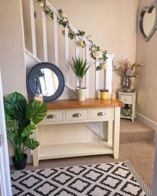 Country Cottage Cream Painted 3 Drawer Console Table - Instagram influencer photo