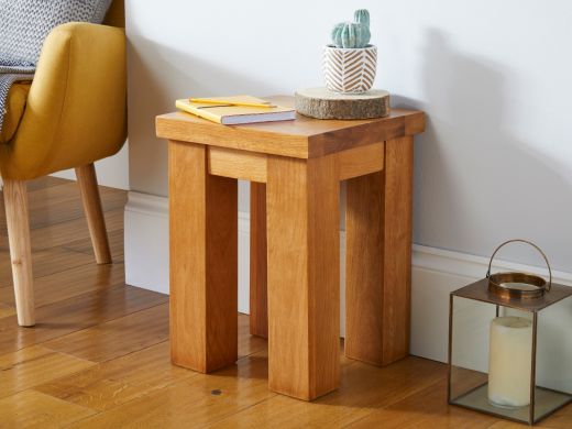 Country Oak 35cm Chunky Square Small Oak Bench Stool