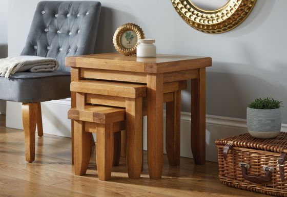 Country Oak Nest of Three Tables - SPRING SALE