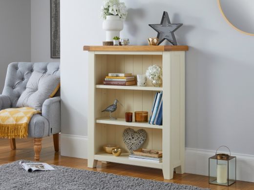 Country Cottage Cream Painted Small Low Oak Bookcase