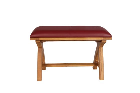 Country Oak 80cm Red Leather Cross Leg Dining Bench - SPRING SALE