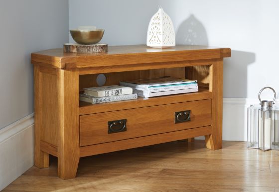 Country Oak Assembled Corner TV Unit with Drawer - 10% OFF SPRING SALE