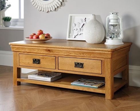 Farmhouse Oak Large Coffee Table With Shelf - SPRING SALE