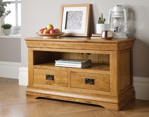 Farmhouse Oak TV Unit with 2 Drawers Fully Assembled - SPRING SALE