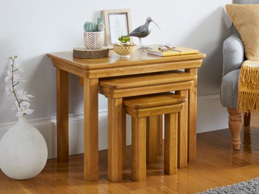 Farmhouse Large Oak Nest of Three Tables