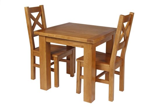 Country Oak 80cm Oak Table and 2 Windermere Oak Seat Chair Set - WINTER SALE