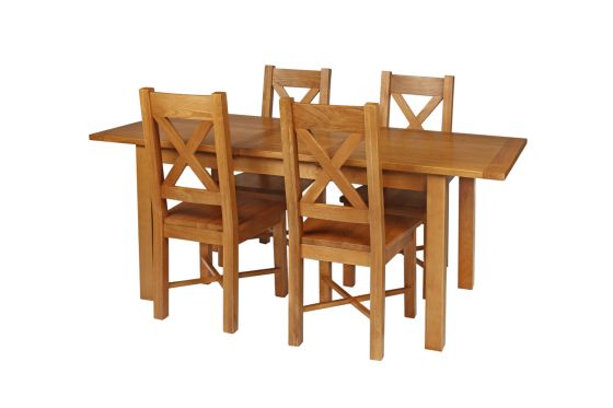 Country Oak 180cm Extending Oak Table and 4 Grasmere Timber Seat Chair Set