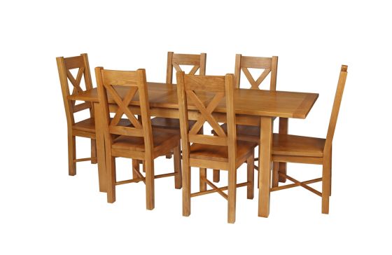 Country Oak 180cm Extending Oak Table and 6 Grasmere Timber Seat Chair Set