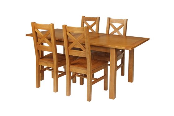 Country Oak 180cm Extending Oak Table and 4 Windermere Timber Seat Chair Set