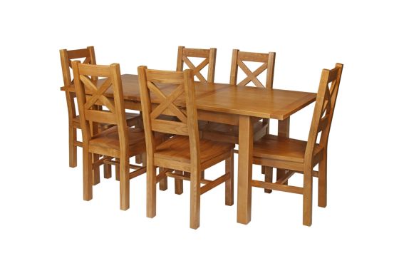 Country Oak 180cm Extending Oak Table and 6 Windermere Timber Seat Chair Set