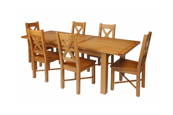 Country Oak 230cm Extending Oak Table and 6 Grasmere Timber Seat Chair Set
