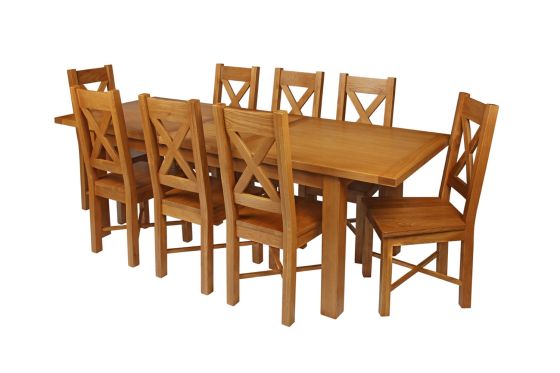 Country Oak 230cm Extending Oak Table and 8 Grasmere Timber Seat Chair Set