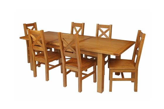 Country Oak 230cm Extending Oak Table and 6 Windermere Timber Seat Chair Set