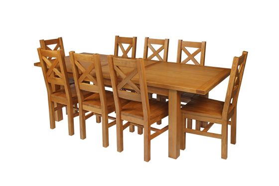 Country Oak 230cm Extending Oak Table and 8 Windermere Timber Seat Chair Set