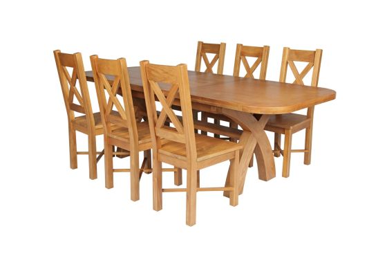 Country Oak 230cm Cross Leg Oval Table and 6 Grasmere Timber Seat Chairs