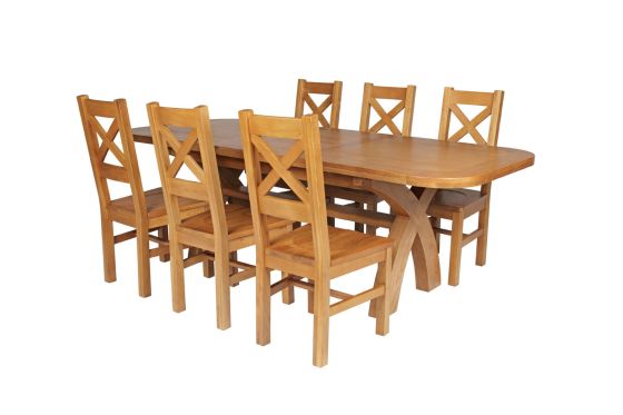 Country Oak 230cm Cross Leg Oval Table and 6 Windermere Timber Seat Chairs
