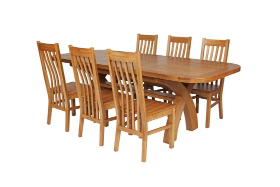 Country Oak 230cm Cross Leg Oval Table and 6 Chelsea Timber Seat Chairs