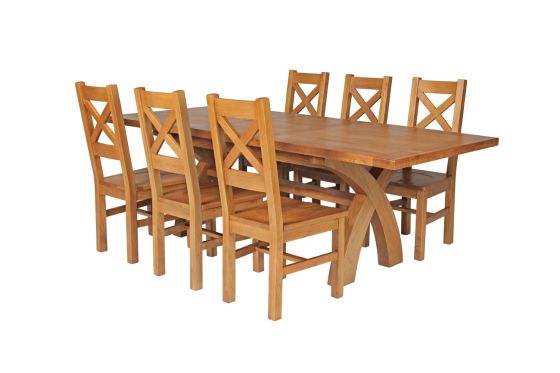 Country Oak 230cm Cross Leg Square Table and 6 Windermere Timber Seat Chairs