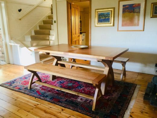 Country Oak 230cm Cross Leg Table and 2 160cm Cross Leg Bench Set - Customer photo